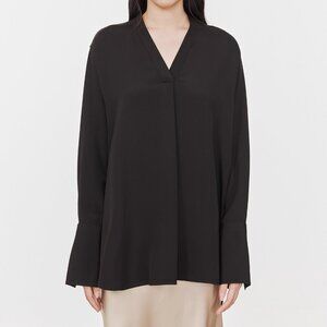 CHICJOC Luxury 100% Silk High-Density Glossy Blouse – Black – Size 36